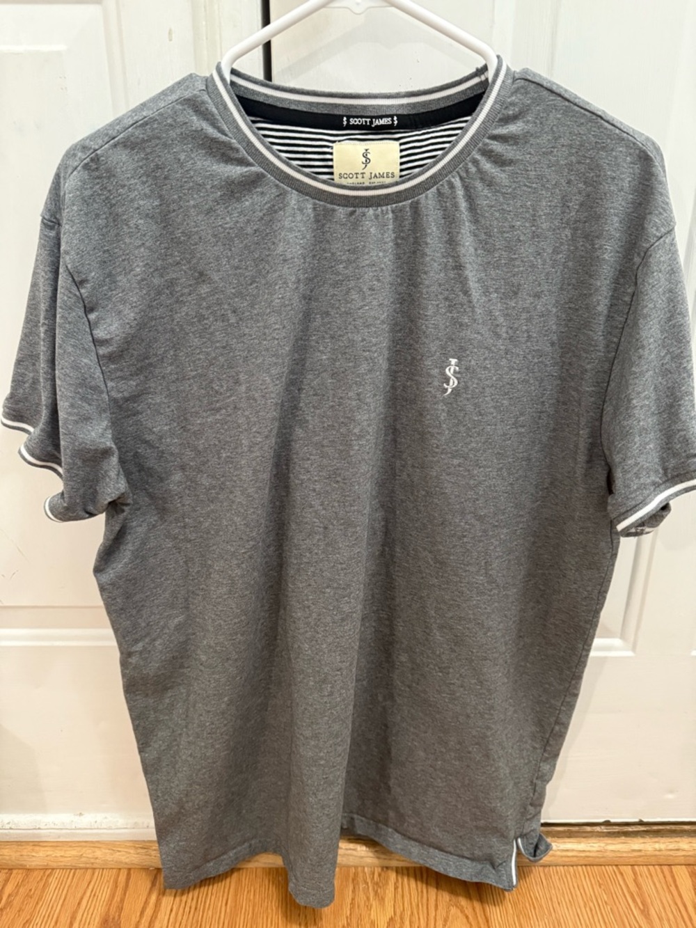 Scott James Short Sleeved Shirt, Striped Collar and Cuffs - Size XL